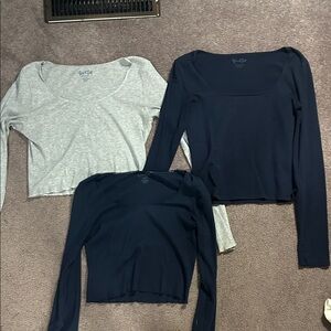 Brandy Melville Long Sleeve Tops - Gray and Navy, pack of 3